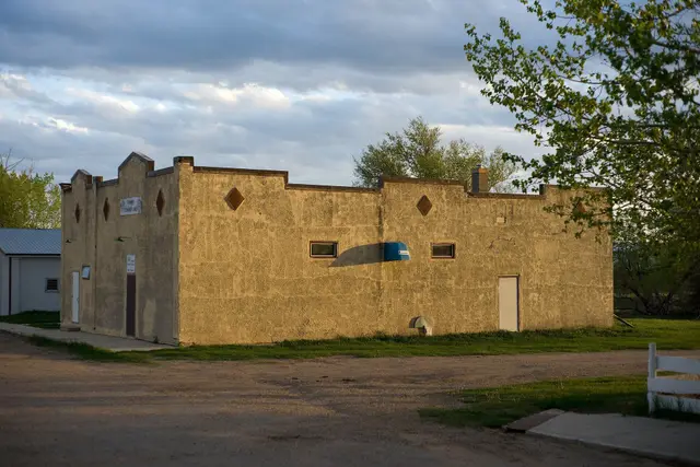 Stucco community hall building